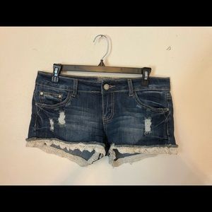 denim laced bootie shorts
